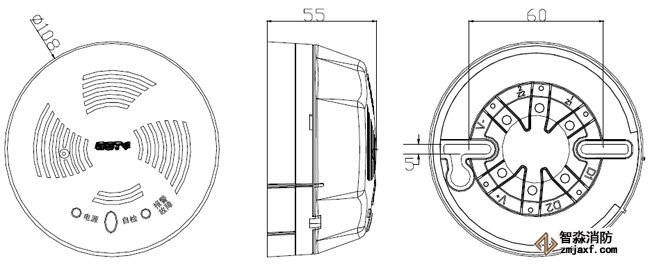 GST-BT001M探測(cè)器及底座示意圖