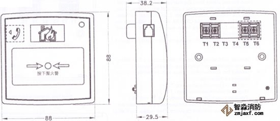 J-SAP-M-M900K手動(dòng)報(bào)警按鈕機(jī)械參數(shù)圖